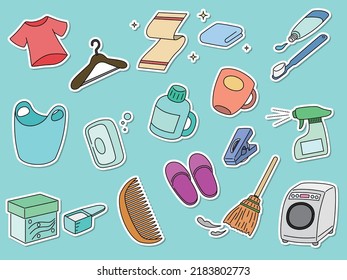 Sticker style daily necessities icon set