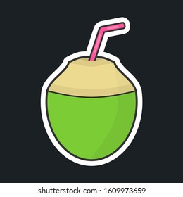 A sticker style drinking coconut vector image.