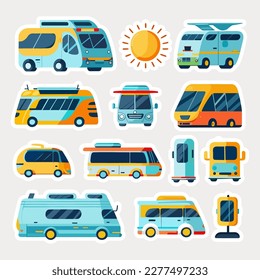 Conjunto De Icono De Eco O Bus Eléctrico De Estilo Sticker.