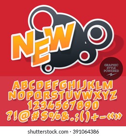 Sticker style emblem for fashion store. Vector set of letters and numbers