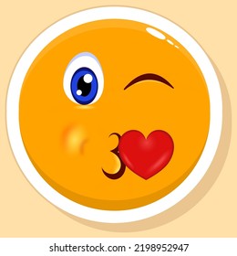 Sticker Style Face Blowing Kiss Emoji On Yellow Background. svg