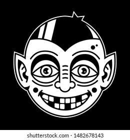 Sticker style face, head of cute, stylized monster, vampire.