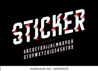 Sticker style font design, alphabet letters and numbers vector illustration
