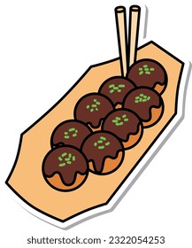 Sticker style food icon Takoyaki