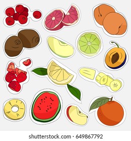 Sticker style fruits set on light background