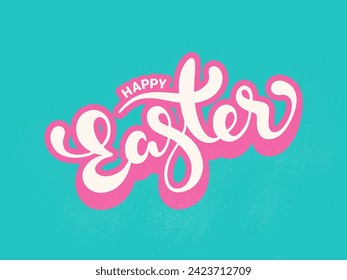 Sticker Style Happy Easter Text on Turquoise Background.