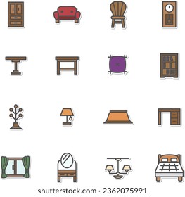 Sticker style interior goods icon set (no background)