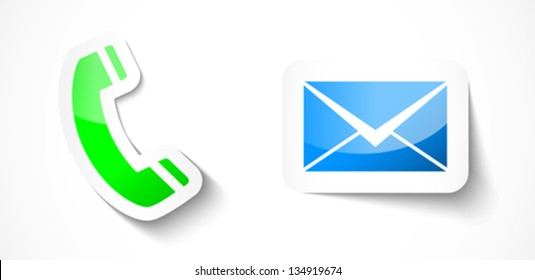 Sticker style phone and mail design elements. Vector illustration