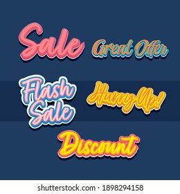 Sticker Style Sale, Great Offer, Flash Sale, Hurry Up!, Discount Font On Blue Background.