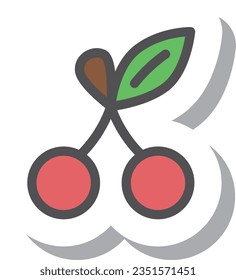 Sticker style simple fruit single item icon cherry