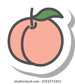 Sticker style simple fruit single item icon peach