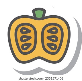 Sticker style simple vegetable single item icon pumpkin cross section