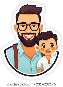sticker style, son and dad on pure white background, father day