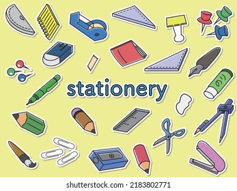 Sticker style stationery icon set