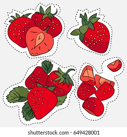 Sticker style strawberry on grey background