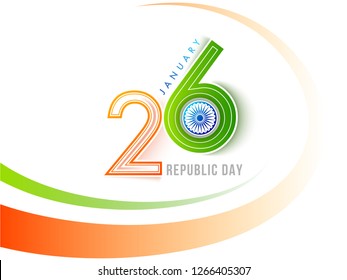 Sticker style text 26 January with Ashoka Wheel for Indian Republic Day celebration poster design.