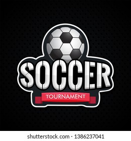 Sticker style text Soccer Tournament with soccer ball illustration on black background.