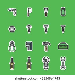 Sticker style tool related simple illustration icon set