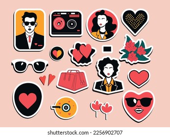 Sticker Style Valentine's Day or Love Elements Set.