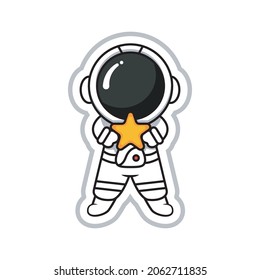 sticker style vector illustration,astronaut holding a star,cute character design