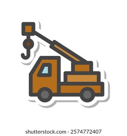 Sticker style vehicle related single item icon Crane truck