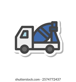 Sticker style vehicle related single item icon mixer truck