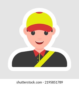 Sticker Style Young Man Character On White Background.