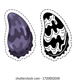 Sticker stylized oyster color and black and white version. Vector illustration in cartoon style, isolated on a white background, for use as a design element, as a sticker, or as a print.