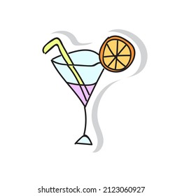 Sticker - Summer cocktail. Juice in glass with an orange on white background. Sweet summer drink. For cafe menus and restaurants