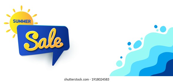 Sticker summer Sale! Waves of the sea and sun. Banner Sunny summer day. Promotion Icon Offer. vector background template for summer beach vacation.