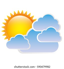 sticker sun with clouds icon, vector illustraction design image