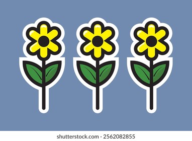sticker Sunflower cartoon icon illustration in spring and summer, simple design can change every element