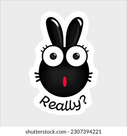 Sticker. Surprised Bunny. Vector design. Character icon. Really?