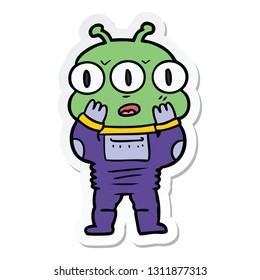 sticker of a surprised three eyed alien