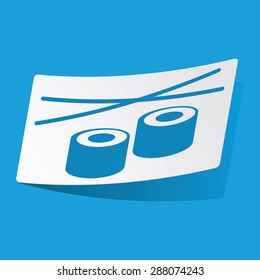 Sticker with sushi icon, isolated on blue