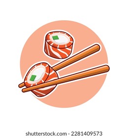 sticker with sushi, rolls on sticks in bright colors