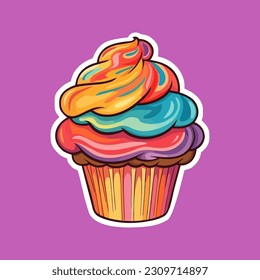 Sticker of Sweet Colorful Cupcake Hand Drawn Concept