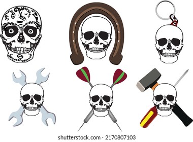 sticker symbol of the skull with various figures-