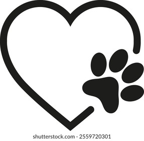 Sticker, symbole ou logo d'une patte d'animal dans un cœur, communication - Amour des animaux, patte de chien ou de chat, animal domestique - Animal de compagnie, vecteur éditable, illustration