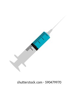 sticker syringe with blue medicine icon, vector illustraction design