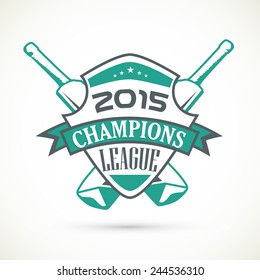 Sticker, tag or label design for Cricket Champions League 2015 on grey background.