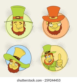 Sticker, tag or label design with leprechaun in hat for Happy St. Patrick's Day celebration.