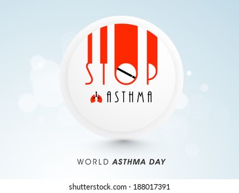 Sticker, tag or label design with text Stop Asthma on shiny blue background. 