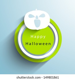 Sticker, tag or label with Halloween Pumpkin on blue background. 