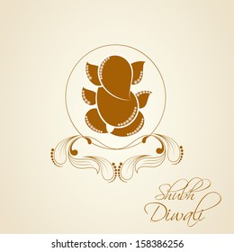 Sticker, tag or label with illustration of Hindu mythology Lord Ganesha, on occasion of Indian festival of lights, Shubh Diwali (Happy Diwali).  