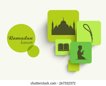 Sticker, tag or label with islamic elements for holy month of muslim community, Ramadan Kareem celebration