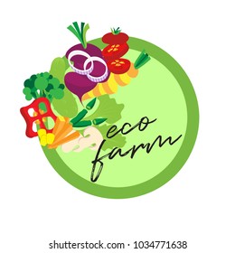 Sticker Tags Design, Label design, Fresh food vegetable salads, vector file, flat style. Eco farm.