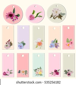  sticker, tags, greeting cards design with floral theme