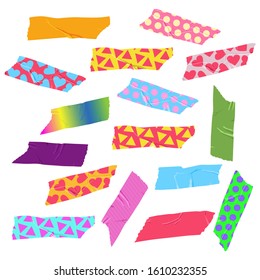Sticker tape, strip, scrapbook vector set isolated on white background.