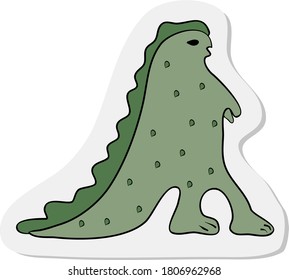 Sticker of tattoo dinosaur in modern style. Hand drawing vector illustration color